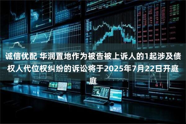 诚信优配 华润置地作为被告被上诉人的1起涉及债权人代位权纠纷的诉讼将于2025年7月22日开庭